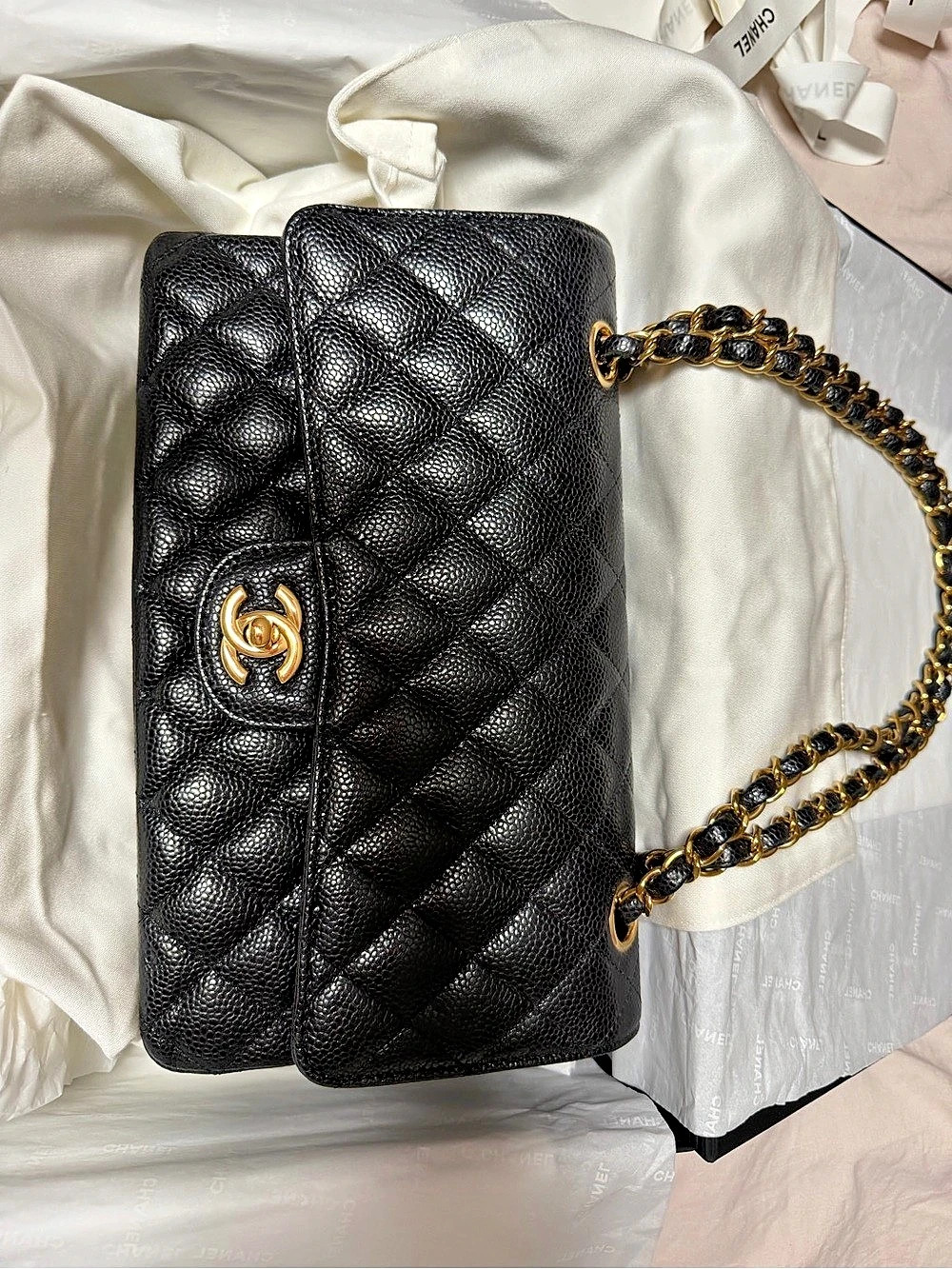 Chanel Medium Classic Double Flap Bag Shoulder Bag in Black & Burgundy